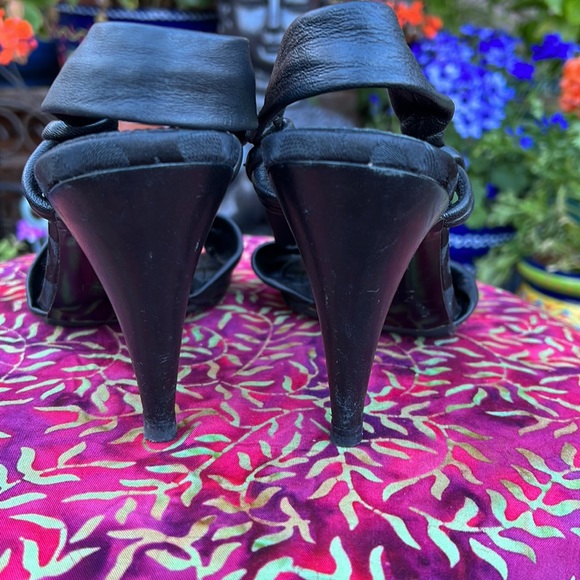 Coach Black Leather Open Toe / Sling Back High Heel Sandals - Picture 7 of 16